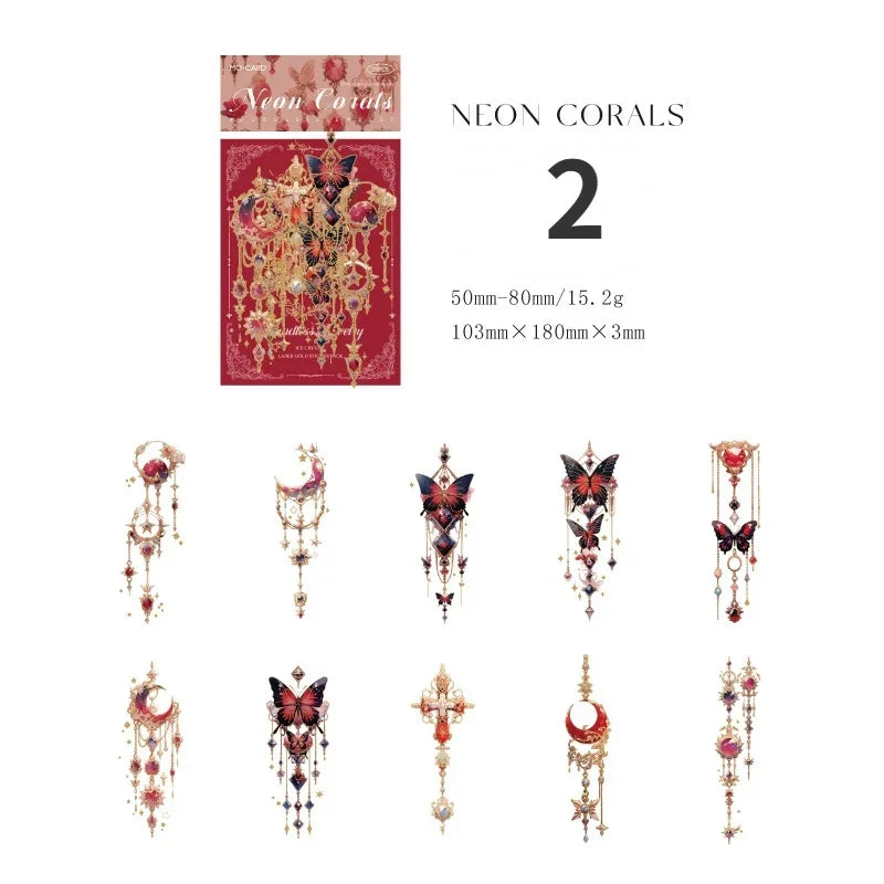 20pcs/pack Vintage Jewelry Theme Sticker Pack PET Laser Gold Hand Account Border Material Sticker Stationery