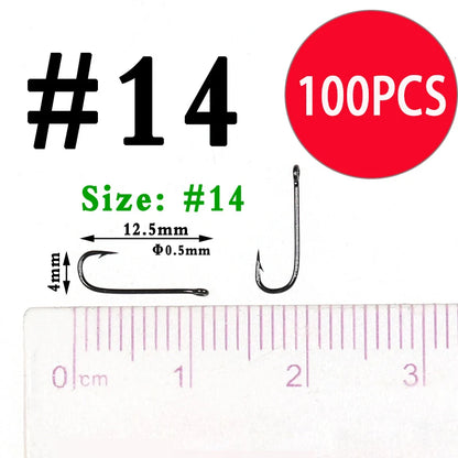 Wifreo 100PCS Aberdeen Long Shank Fish Hook Saltwater Fresh Water Fishing Hooks Sabiki Rig Streamer Fly Hook Size 16 to  2/0 3/0