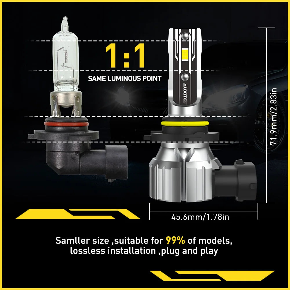 AUXITO 2Pcs HB4 9006 LED Fog Lamp Bulb H8 H11 9005 HB3 LED Bulbs Fog Light Head Light 50W High Power Fanless 6500K ZES Chip 12V