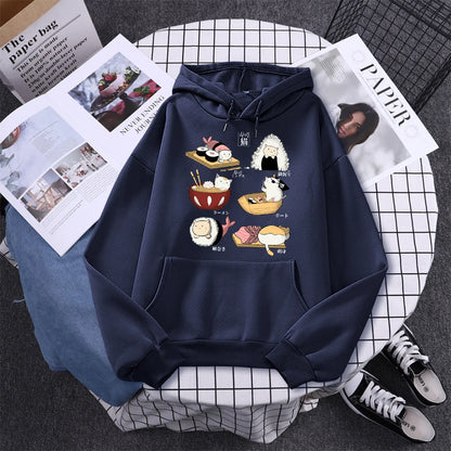 Sushi Cat's Day Harajuku Printed Hoody Womens Fashion Loose Clothing Autumn Fleece Sweatshirt Casual O-Neck Female Streetwear