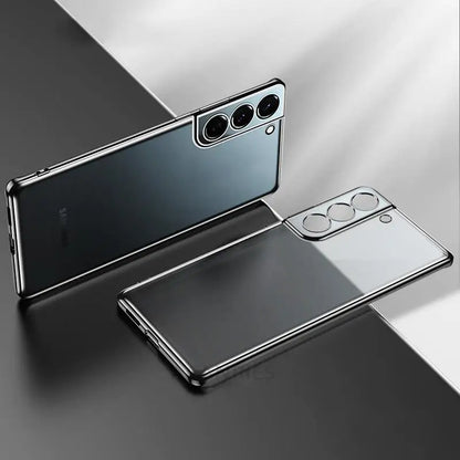 Luxury Gold Plating Phone Case For Samsung Galaxy S21 Ultra S20 Plus S22 S 21 20 5g Camera Protect Transparent Silicone Cover