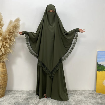 Hijab Dress Kimono Islamic Abayas For Women 2 Sets Muslim Women's clothing Kimono Islamic Scarf Dress Dubai Ramdan Khimar Kaftan