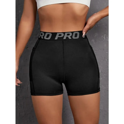 Women Seamed with Pocket Three Point Pants Yoga Shorts High Waist Letter Elastic Butt Lift Leggings Gym Trainning Slim Leggings