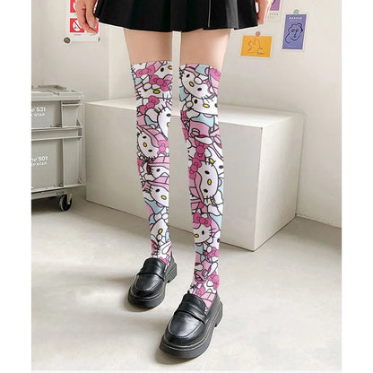 New Kawaii Hello Kitty My Melody Elasticity Ladies Knee Socks Anime Sanrios Girls Ultra-thin Spring Summer Lolita Long Stocking
