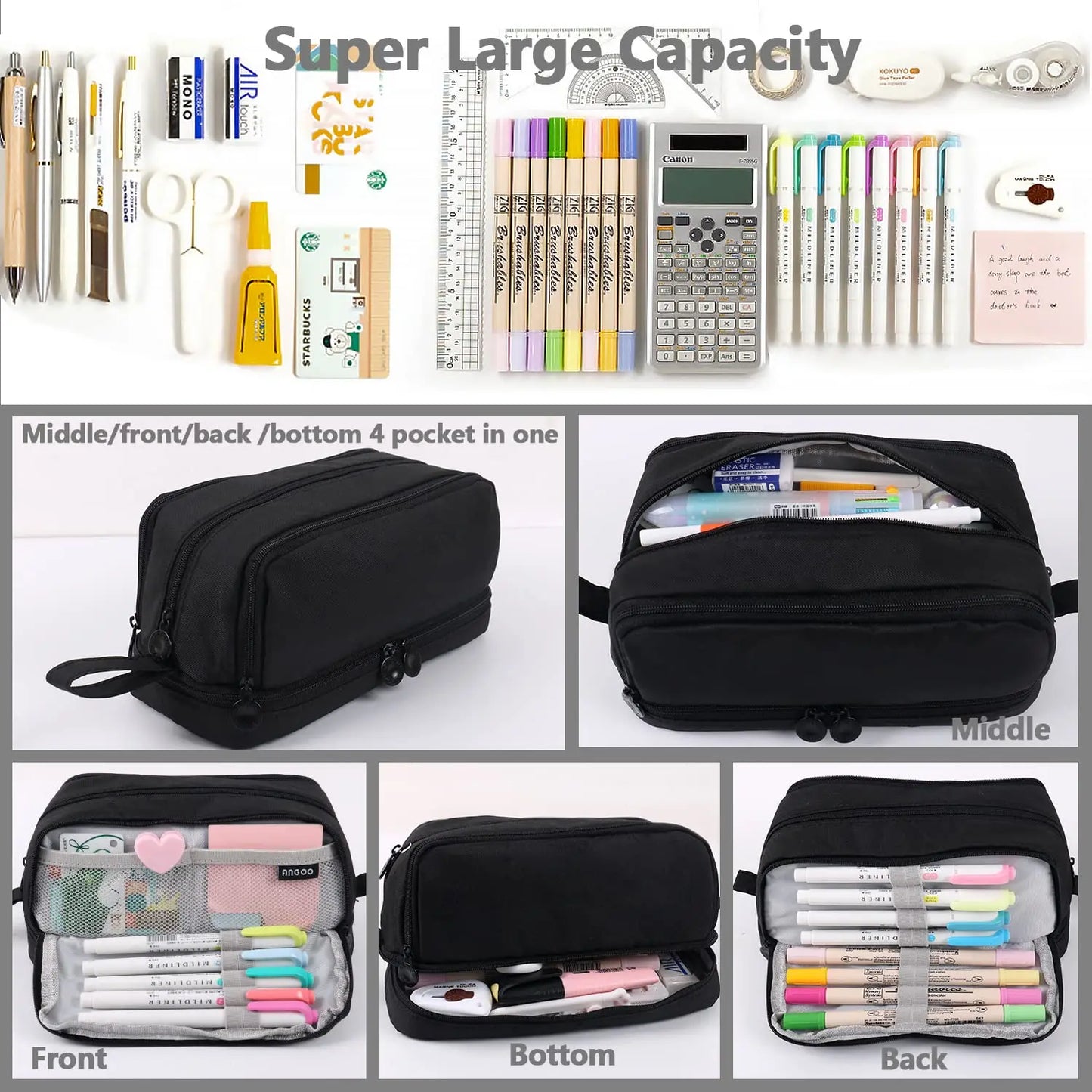 Large capacity stationery case, durable oxford cloth pencil case, portable organizer for school, office and university supplies