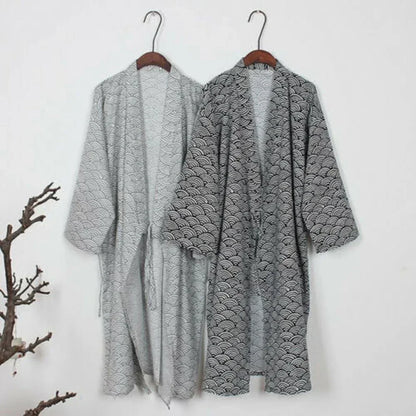 Men's Japanese Classic Bathrobe Nightwear Yukata Kimono Gown Sleepwear Cotton Skin-Friendly Robe Loose Casual Homewear Pajamas