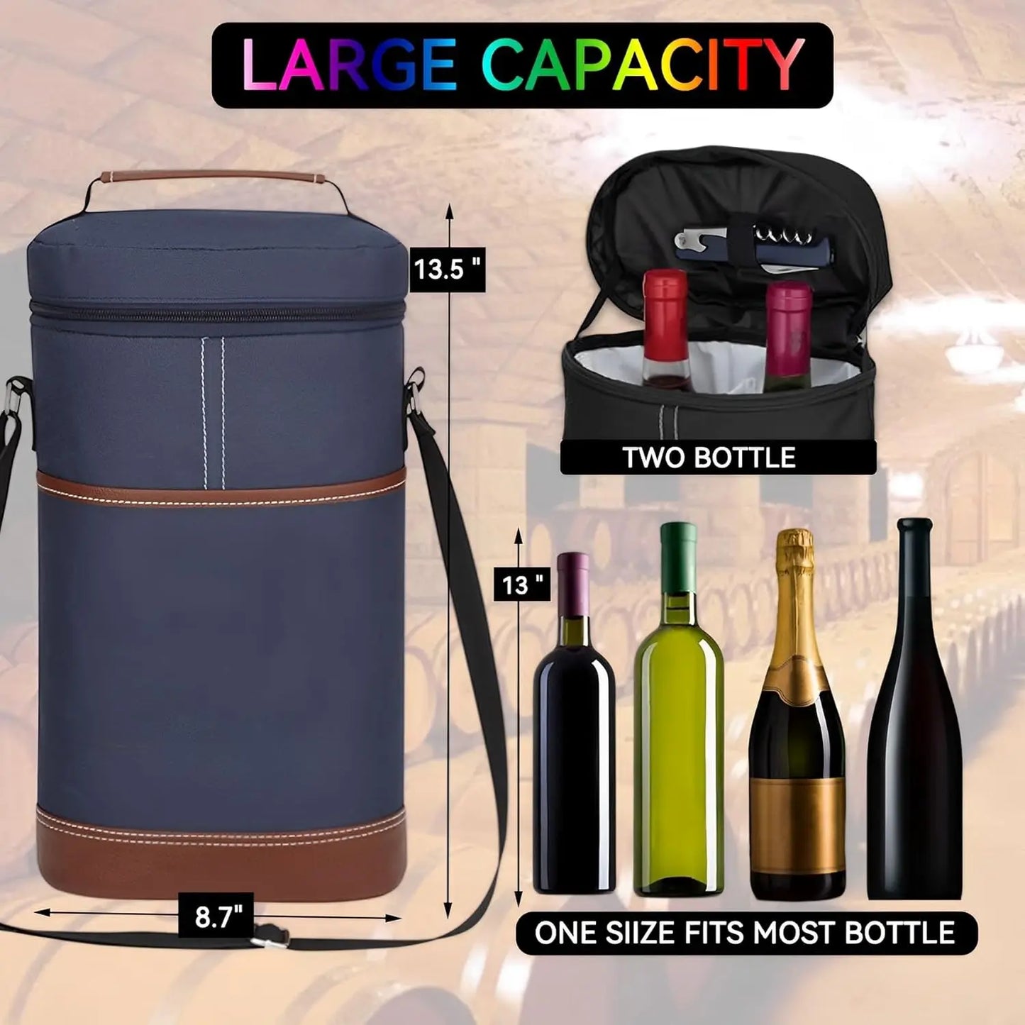 Soft Cooler Wine Bottle Insulated Bag for Wine Thermal 2 Drink Bottle 750ml Beer Outdoor Bag for Travel Carrier Tote Wine Glass
