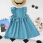 Bear Leader Summer Ruffled Edge Sleeveless Solid Color Girls Bow Princess Dresses Kids Clothing Baby Casual Wear 3-7 Years