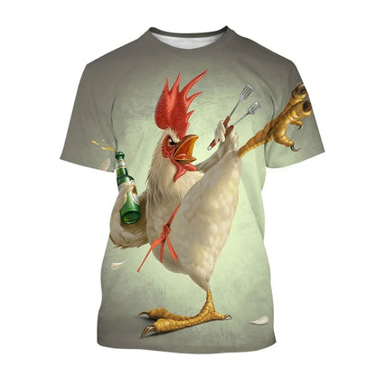 2024 Fashion Graphic Chicken 3D Printing Men's T-shirt Funny Anime Chicken Unisex Casual Short Sleeve tees tops