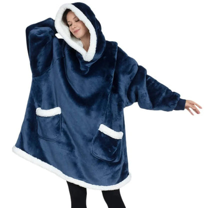 Winter Warm TV Blanket with Sleeves Big Pocket Fleece Family Sherpa Hoodies Oversized Flannel Soft Hooded Robe Blankets