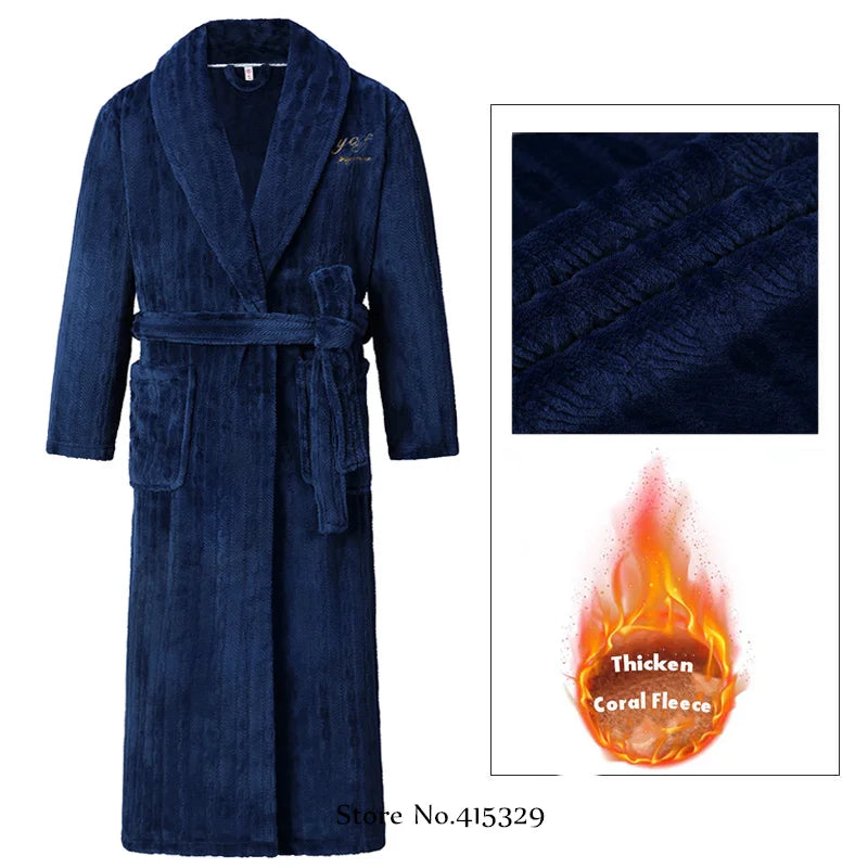 Big Size 3Xl 4Xl Kimono Robe Gown Winter New Men's Homewear Coral Fleece Bathrobe Shower Peignoirs Loose Thicken Nightwear