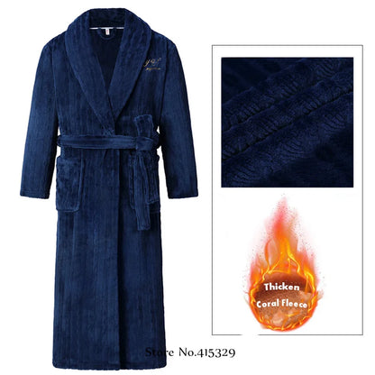 Big Size 3Xl 4Xl Kimono Robe Gown Winter New Men's Homewear Coral Fleece Bathrobe Shower Peignoirs Loose Thicken Nightwear