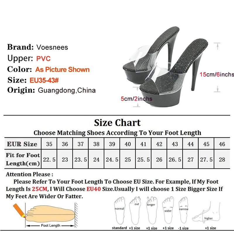 2024 Summer New  Women Clear Heels Sexy Platform Sandals Slipper 15cm Girls Shoe for Party Club Thin Heels Black Heels Drop Sale