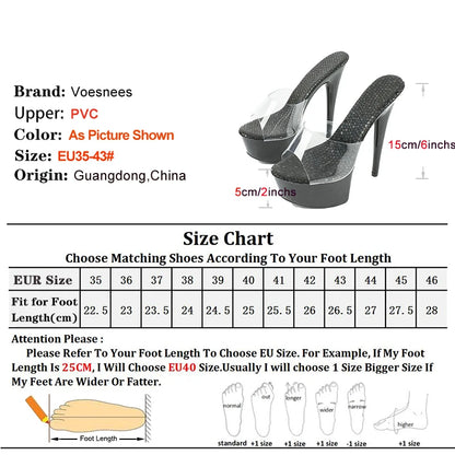 2024 Summer New  Women Clear Heels Sexy Platform Sandals Slipper 15cm Girls Shoe for Party Club Thin Heels Black Heels Drop Sale