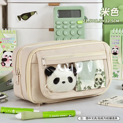 Panda New Nine Layer Large Capacity Transparent Pen Bag Cute Girl Junior High School Student Pencil Case Stationery Bag Storage