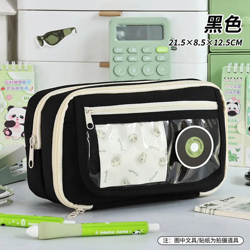 Panda New Nine Layer Large Capacity Transparent Pen Bag Cute Girl Junior High School Student Pencil Case Stationery Bag Storage