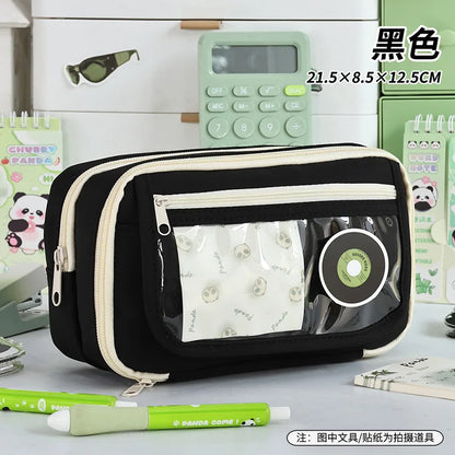Panda New Nine Layer Large Capacity Transparent Pen Bag Cute Girl Junior High School Student Pencil Case Stationery Bag Storage