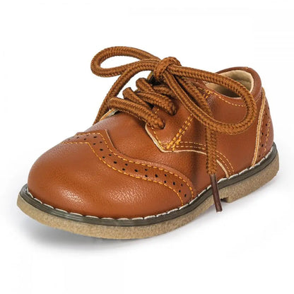 Four Seasons New Children's Leather Shoes Lace-Up Fashion Casual Sneakers Versatile Anti-Slip Waterproof Young Children's Shoes