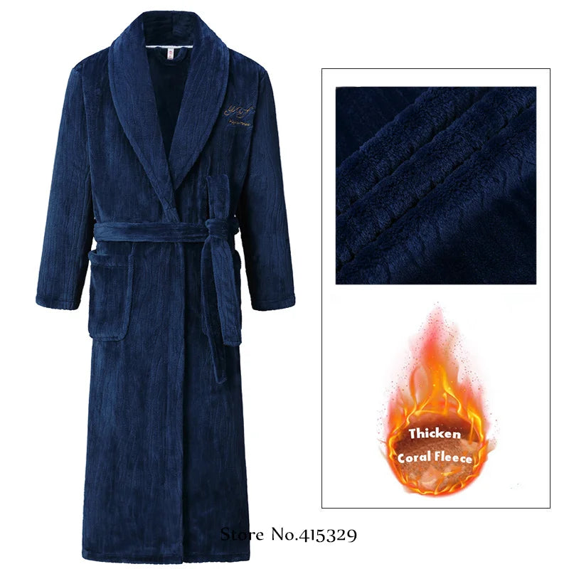 Big Size 3Xl 4Xl Kimono Robe Gown Winter New Men's Homewear Coral Fleece Bathrobe Shower Peignoirs Loose Thicken Nightwear