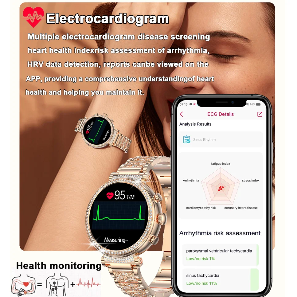 2024 New Women Medical Grade Smart Watch Blood Glucose Uric Acid Blood Lipid Menstrual Health Tester BT Talking smartwatch Women