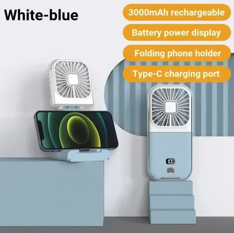 3000mAh Battery Powered Mini Portable Outdoor Handheld Fan Neck Fan USB Rechargeable 180° Folding Wireless Desktop Air Cooling