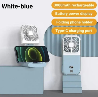 3000mAh Battery Powered Mini Portable Outdoor Handheld Fan Neck Fan USB Rechargeable 180° Folding Wireless Desktop Air Cooling