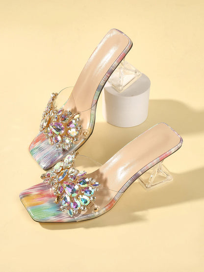 Fairy open toed rhinestone decoration with thick heels, casual summer French style, niche, women's high heel sandals for externa