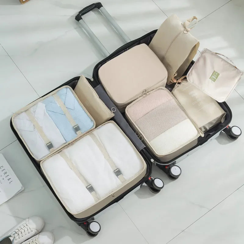 6/7 Pcs Set Travel Organizer Storage Bags Suitcase Packing Cubes Cases Portable Wardrobe Luggage Clothes Shoe Pouch Fold