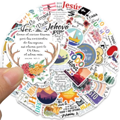 50pcs Spanish Jesus Christian Bible Verse Stickers Aesthetic Graffiti Decals For Laptop Luggage Scrapbook Fridge Phone Sticker