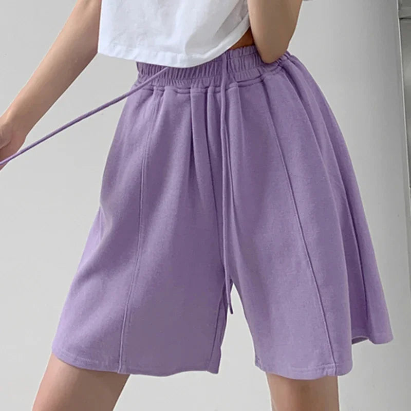 Lucyever Blue Pink Black Women's Shorts 2025 Summer High Waist Wide Leg Shorts for Women Casual Loose Soft Sports Short Pants