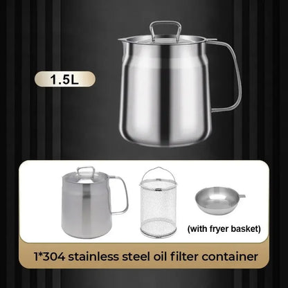 304 Stainless Steel Versatile Oil Filter Vessel Large Capacity with Filter Frying Basket Deep Fryer Separating Grease Separator