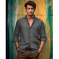 Men's Slim Fit Long-Sleeve Cotton Linen Shirts for Men Business Casual Button Down Shirt Lightweight Breathable Shirts