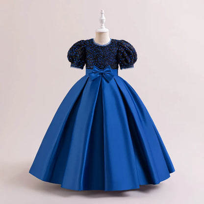 Sequin Elegant Kids Party Dresses For Girls Children Green Christmas Wedding Birthday Gown Bow Girl Princess Evening Dress 4-14Y