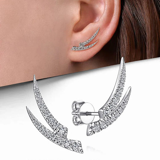 Huitan Minimalist Stud Earrings with Sparkling CZ for Women Daily Wear Exquisite Earrings Silver Color Fashion Versatile Jewelry