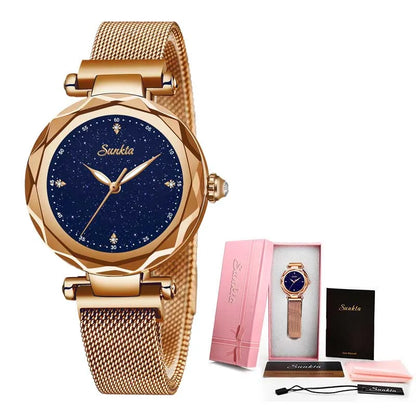 SUNKTA Brand Luxury Women Watches Black Ceramic Diamond Ladies Watch Waterproof Quartz Wristwatch Relogios Femininos Clock Gift