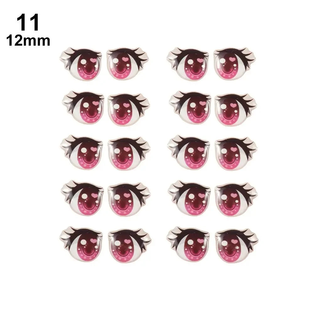 10Pairs Long Eyelashes Cute Love Cartoon Eyes Stickers Anime Figurine Doll Face Organ Paster Clay Decals DIY Doll Accessories