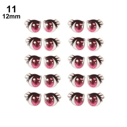 10Pairs Long Eyelashes Cute Love Cartoon Eyes Stickers Anime Figurine Doll Face Organ Paster Clay Decals DIY Doll Accessories