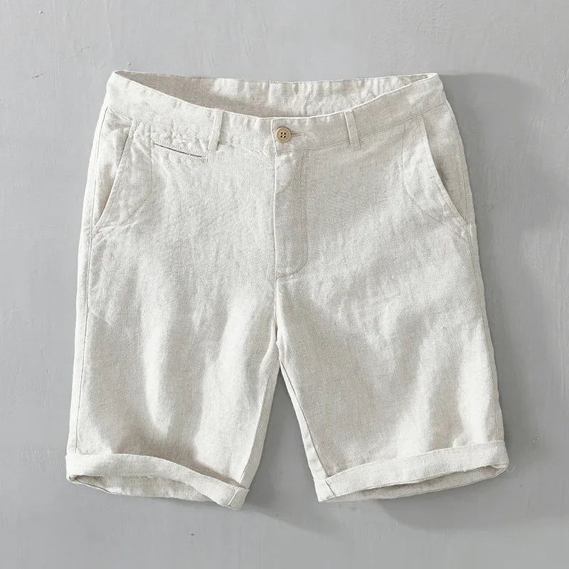 Summer New 100% Linen Casual Shorts Men Clothing Slim Solid Color Streetwear Pants Oversize B8216