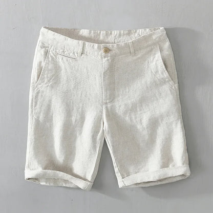 Summer New 100% Linen Casual Shorts Men Clothing Slim Solid Color Streetwear Pants Oversize B8216