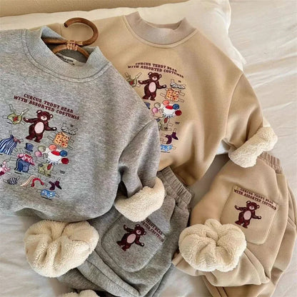 Boys Girls Padded Fashion Sets Children Autumn Winter Cartoon Suits Kids Casual Sweatshirt+Pants 2Pcs Outfits New Trend Clothing