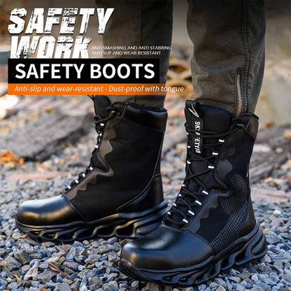 Men Work Boots Safety Shoes Indestructible Steel Toe Shoes Work Shoes Lightweight Security Breathable High Top Hiking Sneakers