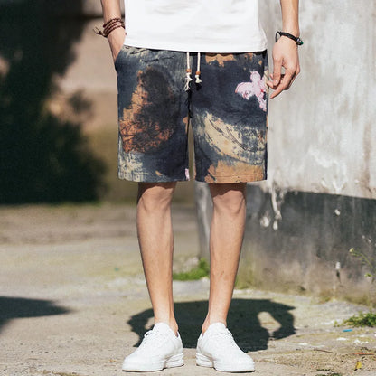 2025 Summer New Boutique Flower Cotton Linen Men's Casual Beach Shorts Men's Comfortable Breathable Leisure Shorts Male XXXXXL