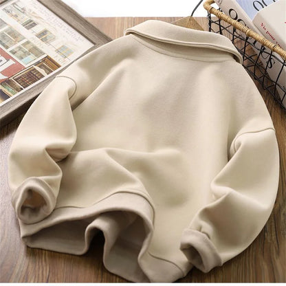 Spring Autumn Sweatshirt Boys Flip Neck Head Pullover Children's Casual Fashion Top 2024 New Teenagers Solid Color Clothes 4-14Y