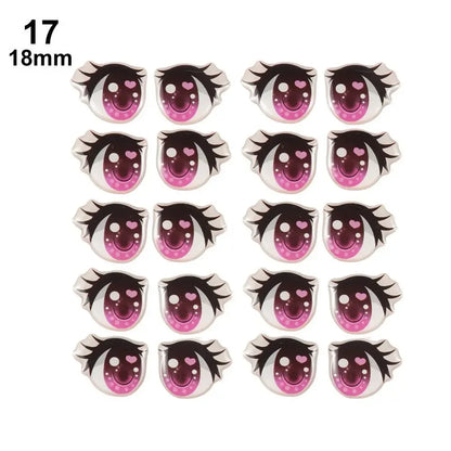 10Pairs Long Eyelashes Cute Love Cartoon Eyes Stickers Anime Figurine Doll Face Organ Paster Clay Decals DIY Doll Accessories