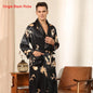 Male Satin Sleepwear Robe&Pants Dargon Pajamas Set Print Men Nightwear Kimono Bathrobe Gown Faux Silk Lounge Wear Home Clothes