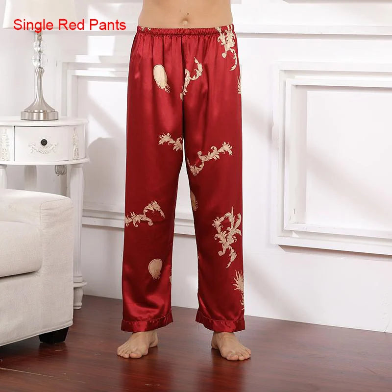 Male Satin Sleepwear Robe&Pants Dargon Pajamas Set Print Men Nightwear Kimono Bathrobe Gown Faux Silk Lounge Wear Home Clothes