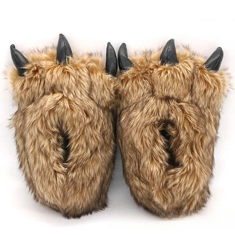 Winter Cartoon Monster Paw Cotton Shoes Home Plush Warm Boots for Men and Women Fashion Trend Tiger Leopard Shoes Flats Slippers