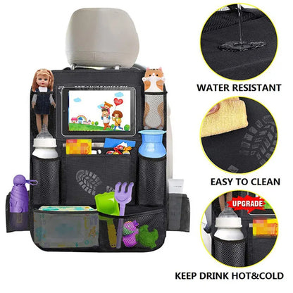 Car Backseat Organizer with Touch Screen Tablet Holder Auto Storage Pockets Cover Car Seat Back Protectors for Trip Kids Travel