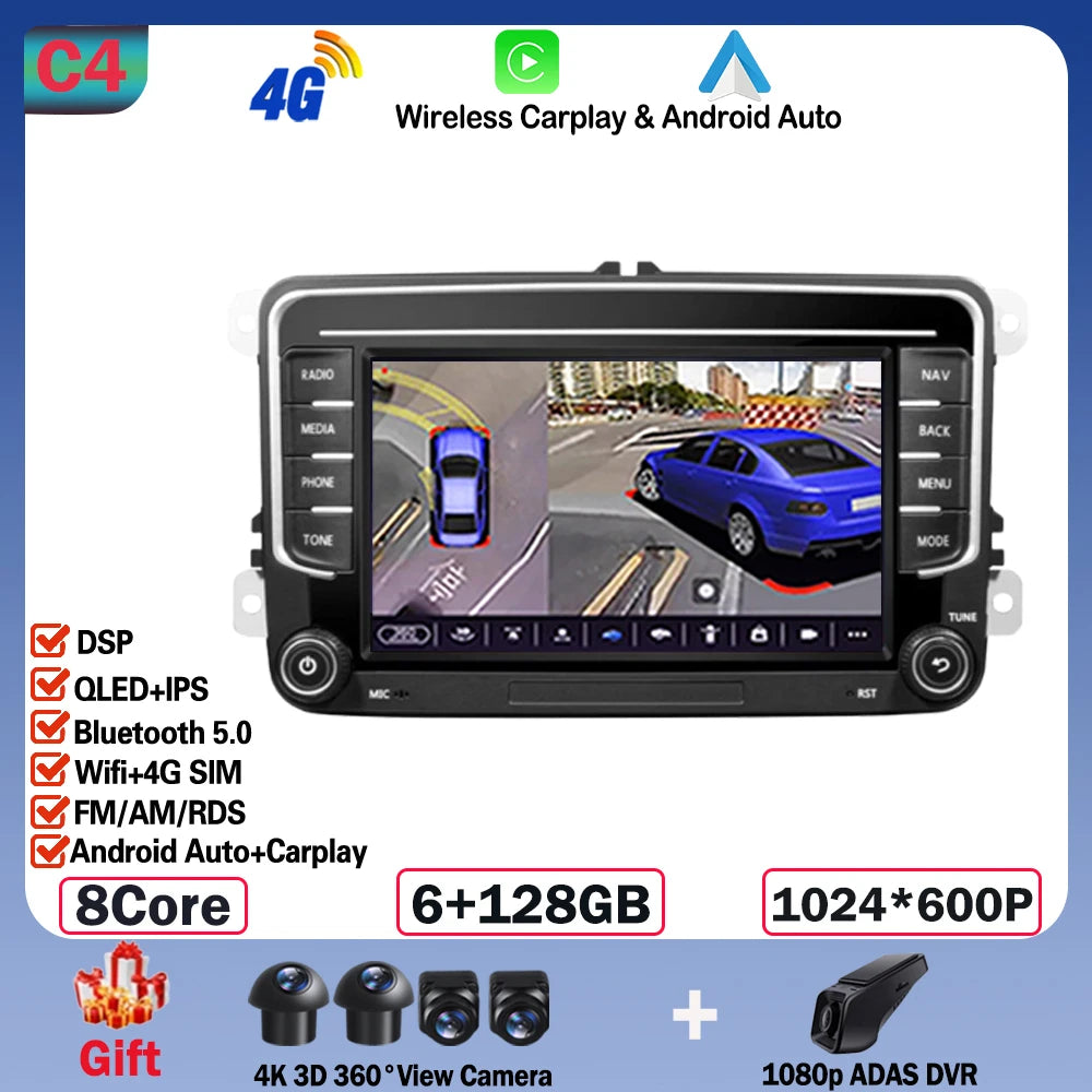 Android 14 Car Radio Carplay For VW Volkswagen Skoda Octavia Golf 5 6 Touran Passat B6 Polo Jetta CarPlay Auto Navigation Stereo