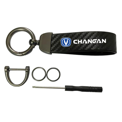 Carbon Leather Car Keychain Chain Key Rings Degree Rotating Horseshoe Rings for Changan CS25 CS35 CS55 CS75 CS85 CS95